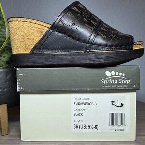 NEW!!! Spring Step Fusa Wedge Sandals Black Leather Women’s 36 (5.5–6)